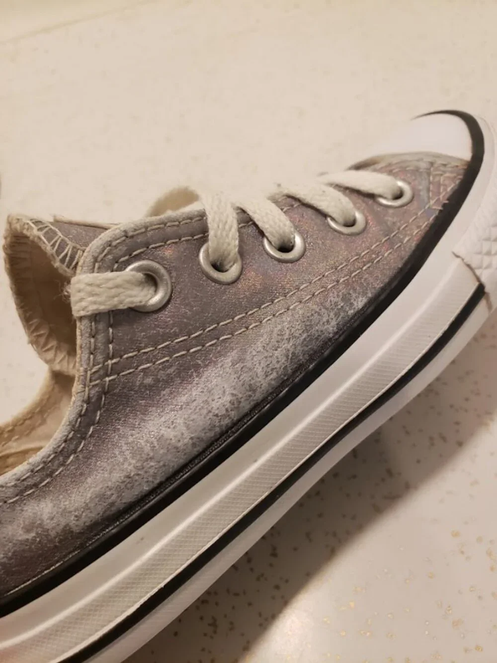 Converse Chuck Taylor All Star Distressed Grey Metallic Sneakers Kids Size 11
